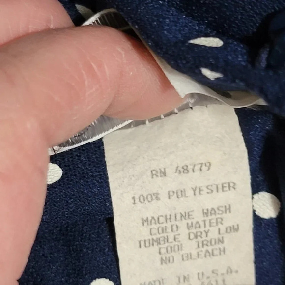VINTAGE Retro‎ Navy Blue with White Polka Dot Modest Mid Length Peplum Dress 12 - Picture 8 of 8